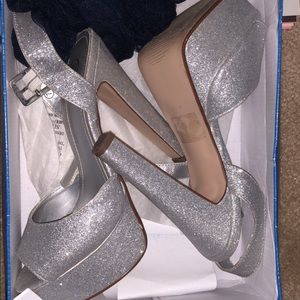 Silver glitter platform heels